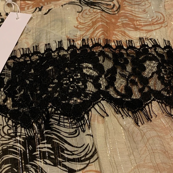 Trina Turk Cream Black Lace Silk Feathers Top 0 - Picture 7 of 7